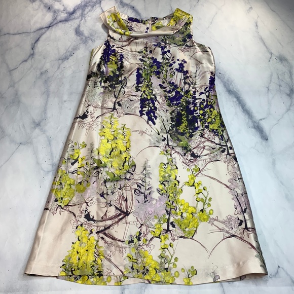 Taylor Silk Grey Green Purple Rolled Collar Dress - Picture 2 of 8